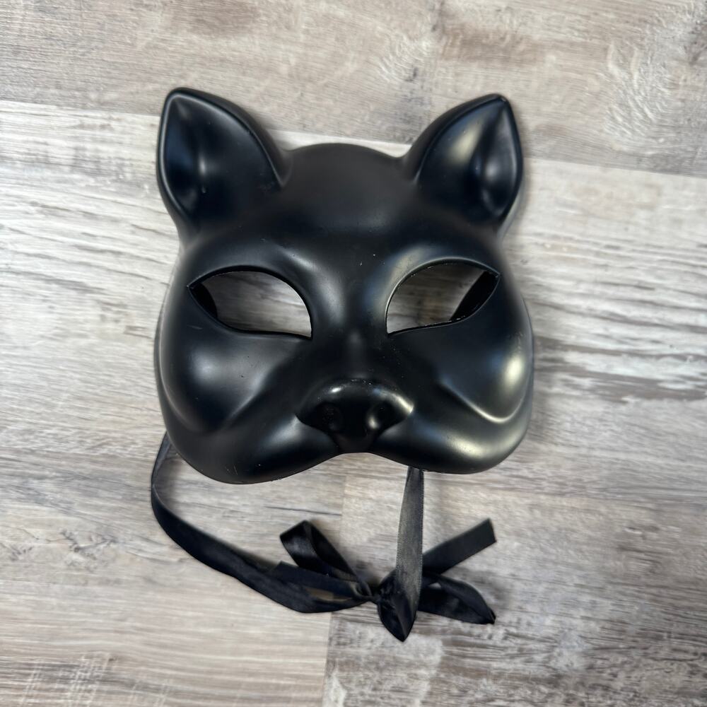 Black Cat Mask Masquerade Halloween Costume Catwoman Cosplay Gothic Ribbon Tie